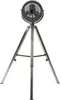 A black fan on a silver tripod stand against a white background. Produktbild-Vorschau
