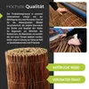 A marketing image showcasing a woven willow mat with text highlighting its quality and materials. Produktbild-Vorschau