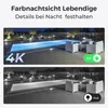 Two images of a swimming pool area at night, one in color and one in black and white, demonstrating night vision capabilities. Produktbild-Vorschau
