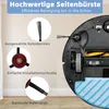 A close-up view of a robot vacuum cleaner's underside, with inset images highlighting its accessories and features. Produktbild-Vorschau