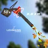 A leaf blower is shown in action, blowing leaves, with text highlighting its features. Produktbild-Vorschau