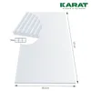 A transparent polycarbonate sheet with dimensions indicated. Voir les images du produit