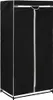 A black fabric wardrobe with a metal frame and white trim and zippers, shown from the front-right. Náhled obrázku produktu