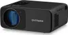 A black Overmax projector is shown from a slight diagonal angle against a white background. Voir les images du produit