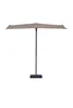 A rectangular patio umbrella with a tan canopy and a dark gray pole and base, isolated on a white background. Produktbild-Vorschau