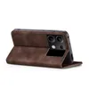 A brown flip cover case for a smartphone, shown from the side with the cover open. Produktbild-Vorschau