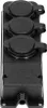 A black three-gang power outlet strip with protective covers on each socket. Anteprima dell’immagine prodotto