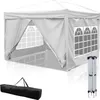 A white gazebo tent with windows, a folded frame, and a carrying bag, presented on a white background. Náhled obrázku produktu