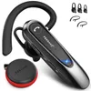 A black Bluetooth headset with a charging case and earbud accessories, presented on a white background. Podgląd zdjęcia produktu