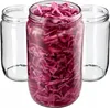 Three glass jars, one filled with shredded red cabbage, are arranged on a white background. Podgląd zdjęcia produktu