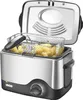 A deep fryer is shown with the lid open and a basket filled with fries. Produktbild-Vorschau