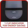 A close-up of a measuring cup with markings for 1 and 2 cups, with text below indicating it's a 1 cup indicator for energy saving. Anteprima dell’immagine prodotto