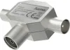 A close-up studio shot of a silver coaxial antenna splitter. Voir les images du produit