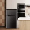A black refrigerator and built-in oven and microwave in a kitchen setting. Podgląd zdjęcia produktu