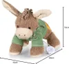 A stuffed donkey toy with a music box attached, shown with size indicators. Anteprima dell’immagine prodotto