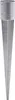 A silver metal ground sleeve or post anchor, designed to be driven into the ground to support a post. Produktbild-Vorschau