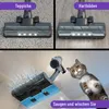 Collage showing a vacuum cleaner head on carpet and hard floors, and a vacuum cleaner in action with a cat. Produktbild-Vorschau
