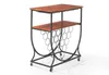 A wine rack with two wooden shelves and a metal frame, on wheels. Podgląd zdjęcia produktu