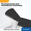 Close-up of a refrigerator door hinge mechanism with text overlays. Produktbild-Vorschau