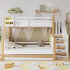 A children's bunk bed with a pull-out bed, stairs, and drawers, set in a child's bedroom with decorative wall art and toys. Anteprima dell’immagine prodotto