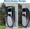 Comparison of a wallbox charging station with and without a protective roof in rainy conditions. Voir les images du produit