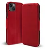 A red leather flip case for an iPhone 13 is shown from the front and side. Produktbild-Vorschau