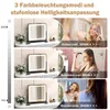 Collage showing a makeup mirror with different lighting settings and women using it. Produktbild-Vorschau