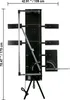 A black foam cutting machine with silver metal components, mounted on a tripod stand. Dimensions are indicated with text overlays. Anteprima dell’immagine prodotto