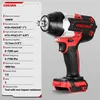 A product shot of a cordless impact wrench with a specification list on the left. Voir les images du produit