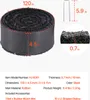 A rolled-up black rubber mulch mat with dimensions and stakes shown. Produktbild-Vorschau