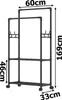 A black garment rack with dimensions indicated by text overlays. Náhľad obrázku produktu