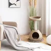 A cat tree is placed in a living room next to a sofa and a tall plant. Produktbild-Vorschau