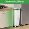 A white trash can is shown next to kitchen cabinets and a refrigerator, with a ruler graphic indicating its height. Anteprima dell’immagine prodotto