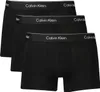 Three black Calvin Klein boxer shorts are stacked on top of each other. Voir les images du produit
