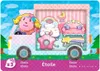 A cartoon-style image of a truck with a character and furniture inside, presented as a trading card. Produktbild-Vorschau