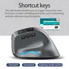 A marketing image showing a gray vertical mouse with blue lighting, accompanied by text describing its shortcut key features and a visual representation of its functionality. Produktbild-Vorschau
