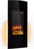 A black electric fireplace mounted on a white background, with a digital display showing time and temperature. Náhled obrázku produktu