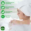 A woman in a bathtub with bubbles, with product features listed on the left. Produktbild-Vorschau