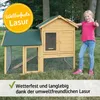 A young girl stands next to a wooden chicken coop in a grassy outdoor setting. Produktbild-Vorschau