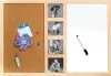 A multi-functional memo board with a corkboard section, a photo frame section for four pictures, and a whiteboard section with a marker. Produktbild-Vorschau