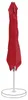 A closed red patio umbrella on a white base. Produktbild-Vorschau