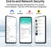 Marketing image showing multiple phone screens displaying network security features and logos of VPN providers. Náhled obrázku produktu