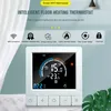 A marketing image for a smart WiFi thermostat, showing the product with feature icons and text. Voir les images du produit