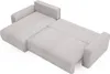 A light gray sectional sofa with a corduroy texture is shown from a high angle against a white background. The sofa is partially extended, revealing its sleeping function. Produktbild-Vorschau