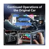 A woman driving a car, with voice commands shown as speech bubbles, and close-ups of car interior features. Produktbild-Vorschau