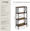 A product information graphic showing a bookshelf with dimensions and technical specifications. Produktbild-Vorschau