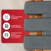A close-up view of a bed frame's slatted base, with marketing text on the left highlighting features. Produktbild-Vorschau