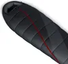 A black sleeping bag with a red zipper, shown from a top-down perspective on a white background. Anteprima dell’immagine prodotto