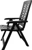 A black plastic folding chair shown from the side against a white background. Produktbild-Vorschau