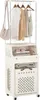 A beige and white rolling clothes rack with shelves and a laundry basket. Náhled obrázku produktu